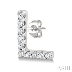 1/10 Ctw Initial 'L' Single Cut Diamond Earrings in 10K White Gold