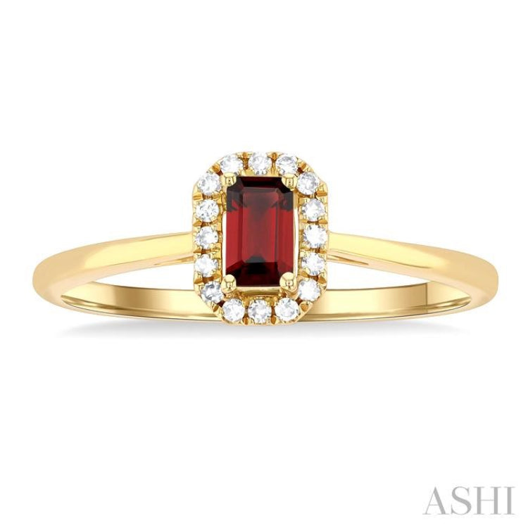 5x3 MM Octagonal Shape Garnet and 1/20 Ctw Single Cut Diamond Halo Semi-Precious Ring in 14K Yellow Gold