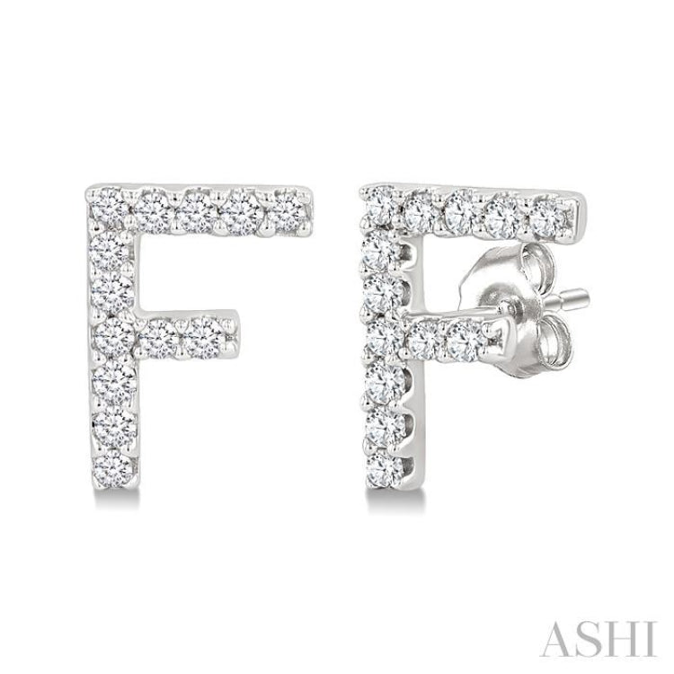 1/10 Ctw Initial 'F' Single Cut Diamond Earrings in 10K White Gold