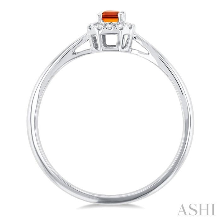 5x3 MM Octagonal Shape Citrine and 1/20 Ctw Single Cut Diamond Halo Semi-Precious Ring in 14K White Gold
