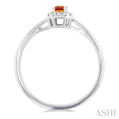 5x3 MM Octagonal Shape Citrine and 1/20 Ctw Single Cut Diamond Halo Semi-Precious Ring in 14K White Gold