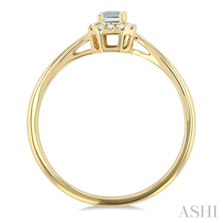 5x3 MM Octagonal Shape White Topaz and 1/20 Ctw Single Cut Diamond Halo Semi-Precious Ring in 14K Yellow Gold