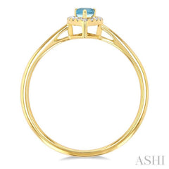 5x3 MM Pear Shape Aquamarine and 1/20 Ctw Single Cut Diamond Halo Semi-Precious Ring in 10K Yellow Gold