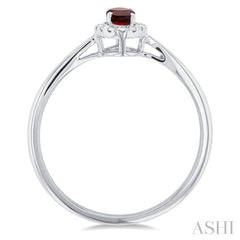 5x3 MM Oval Shape Garnet and 1/20 Ctw Single Cut Diamond Halo Semi-Precious Ring in 14K White Gold
