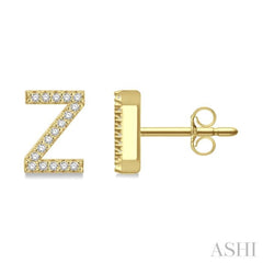 1/10 Ctw Initial 'Z' Single Cut Diamond Earrings in 10K Yellow Gold