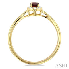 5x3 MM Oval Shape Garnet and 1/20 Ctw Single Cut Diamond Halo Semi-Precious Ring in 14K Yellow Gold