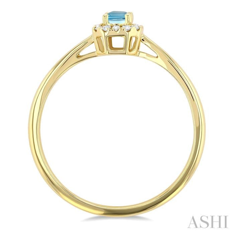 5x3 MM Octagonal Shape Aquamarine and 1/20 Ctw Single Cut Diamond Halo Semi-Precious Ring in 14K Yellow Gold