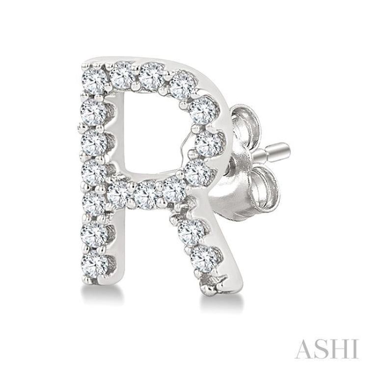 1/10 Ctw Initial 'R' Single Cut Diamond Earrings in 10K White Gold