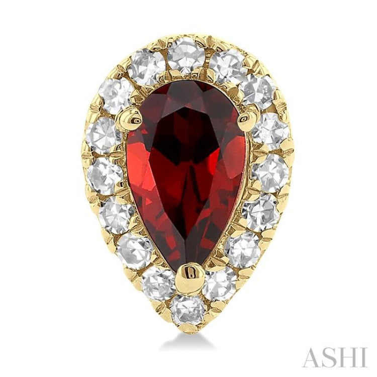 5x3 MM Pear Shape Garnet and 1/8 Ctw Single Cut Diamond Halo Semi-Precious Stud Earrings in 10K Yellow Gold