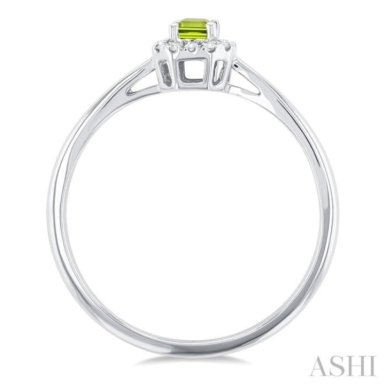 5x3 MM Octagonal Shape Peridot and 1/20 Ctw Single Cut Diamond Halo Semi-Precious Ring in 14K White Gold