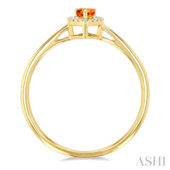5x3 MM Pear Shape Citrine and 1/20 Ctw Single Cut Diamond Halo Semi-Precious Ring in 14K Yellow Gold