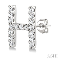 1/10 Ctw Initial 'H' Single Cut Diamond Earrings in 10K White Gold
