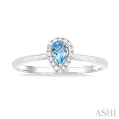 5x3 MM Pear Shape Aquamarine and 1/20 Ctw Round Cut Diamond Halo Semi-Precious Ring in 10K White Gold