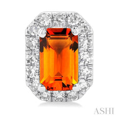 5x3 MM Octagonal Shape Citrine and 1/8 Ctw Single Cut Diamond Halo Semi-Precious Stud Earrings in 14K White Gold