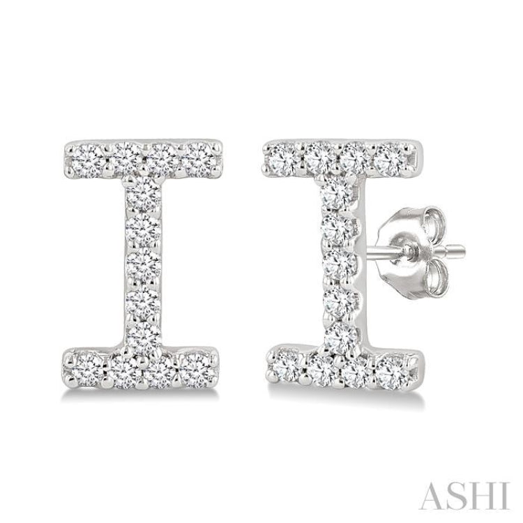 1/10 Ctw Initial 'I' Single Cut Diamond Earrings in 10K White Gold