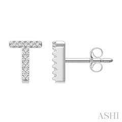 1/10 Ctw Initial 'T' Single Cut Diamond Earrings in 10K White Gold