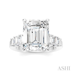 1 1/4 Ctw Emerald Shape Emerald and Round Cut Diamond Semi-Mount Engagement Ring in 14K White Gold