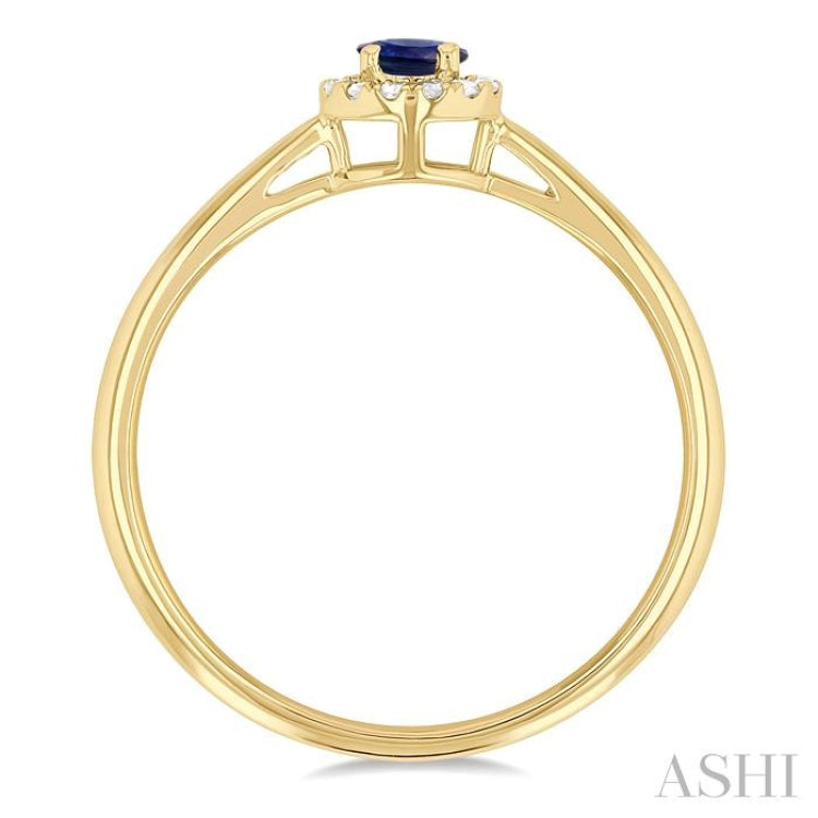 3.25 MM Round Sapphire and 1/20 Ctw Round Cut Diamond Halo Precious Ring in 10K Yellow Gold