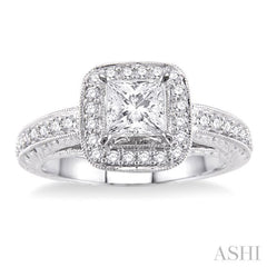 1 1/10 Ctw Diamond Engagement Ring with 3/4 Ct Princess Cut Center Stone in 14K White Gold