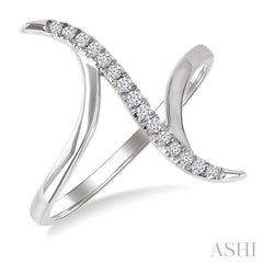 1/10 Ctw Wave Connected Bypass Center Round Cut Diamond Fashion Ring in 10K White Gold