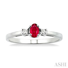 5x3 MM Oval Cut Ruby and 1/20 Ctw Round Cut Diamond Ring in 10K White Gold