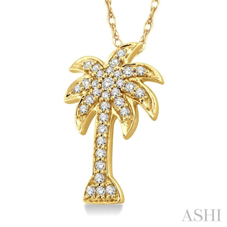 1/10 Ctw Palm Tree Round Cut Diamond Pendant in 10K Yellow Gold with Chain