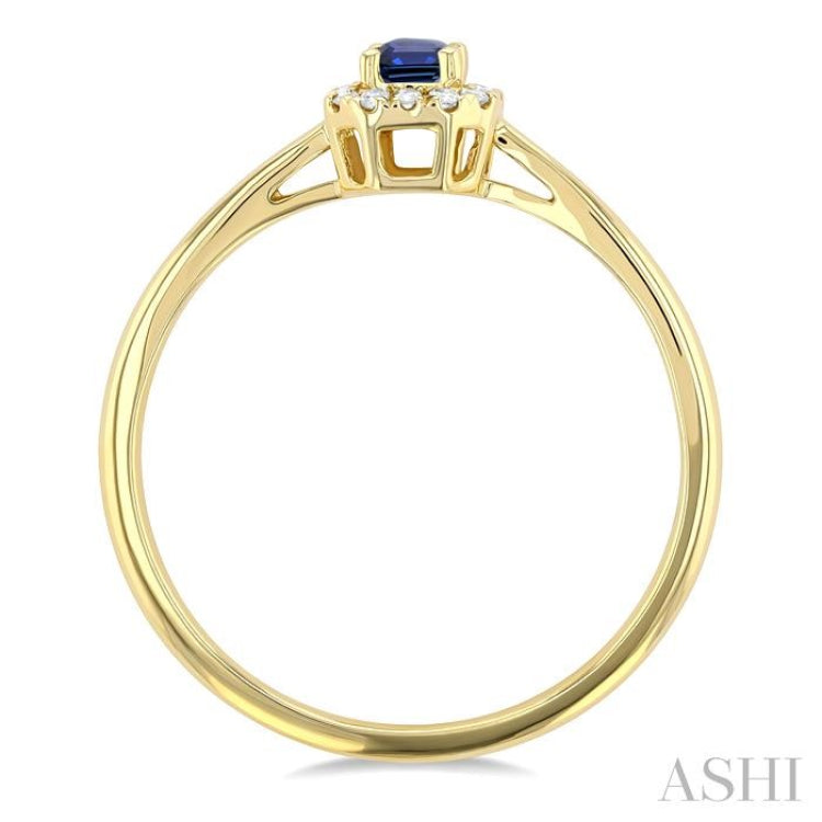 5x3 MM Octagonal Shape Sapphire and 1/20 Ctw Round Cut Diamond Halo Precious Ring in 10K Yellow Gold