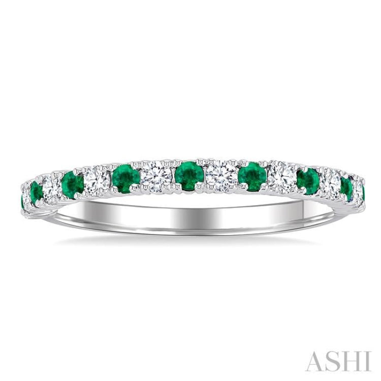 1.80 MM Round Shape Emerald and 1/4 Ctw Round Cut Diamond Precious Stack Band in 10K White Gold