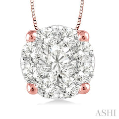 1/4 Ctw Lovebright Round Cut Diamond Pendant in 14K Rose and White Gold with Chain