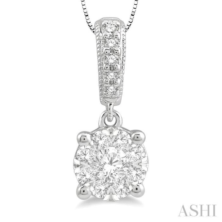 1/4 Ctw Lovebright Round Cut Diamond Pendant in 14K White Gold with Chain