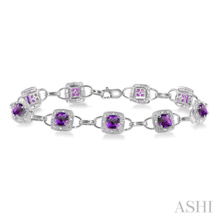 5x5 MM Cushion Shape Amethyst and 1/6 Ctw Round Cut Diamond Bracelet in 10K White Gold