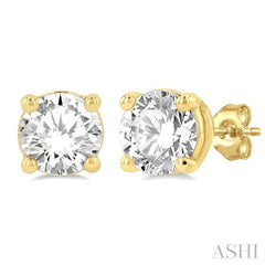 1 1/2 Ctw Round Cut Diamond Stud Earring in 14K Yellow Gold