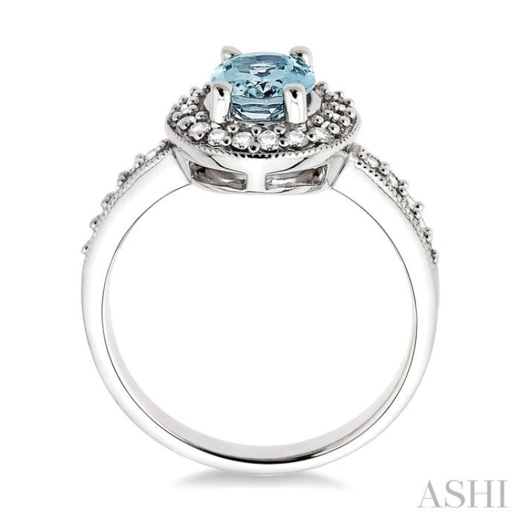 8x6mm Oval Cut Aquamarine and 1/3 Ctw Round Cut Diamond Ring in 14K White Gold