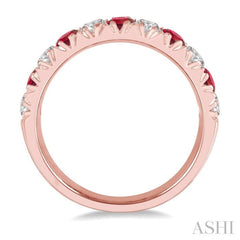 2.9 MM Ruby and 1/2 Ctw Round Cut Diamond Precious Wedding Band in 14K Rose Gold