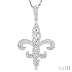 3/4 Ctw Round Cut Diamond Fleur De Lis Pendant in 14K White Gold with Chain