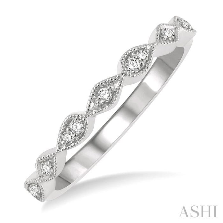 1/10 Ctw Pear and Rhombus Shape Lattice Round Cut Diamond Wedding Band in 14K White Gold