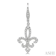 3/4 Ctw Fleur De Lis Round Cut Diamond Hanging Earrings in 14K White Gold