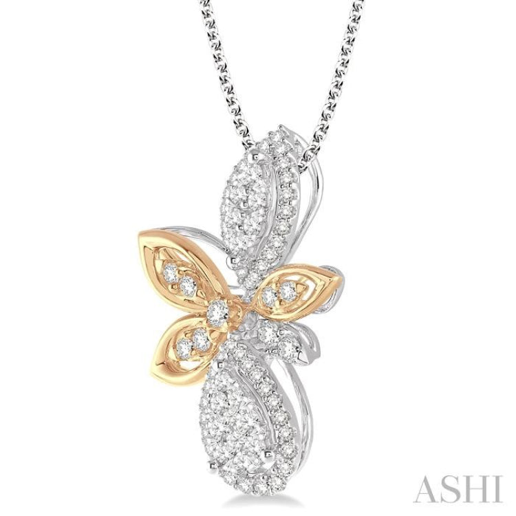 5/8 Ctw Round Cut Diamond Lovebright Pendant in 14K White and Yellow Gold with Chain