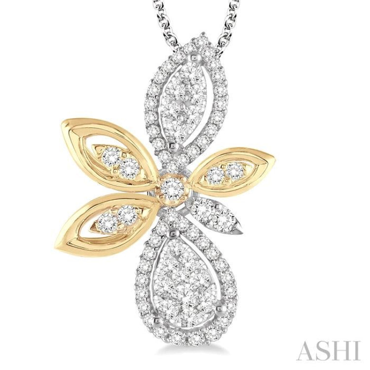 5/8 Ctw Round Cut Diamond Lovebright Pendant in 14K White and Yellow Gold with Chain