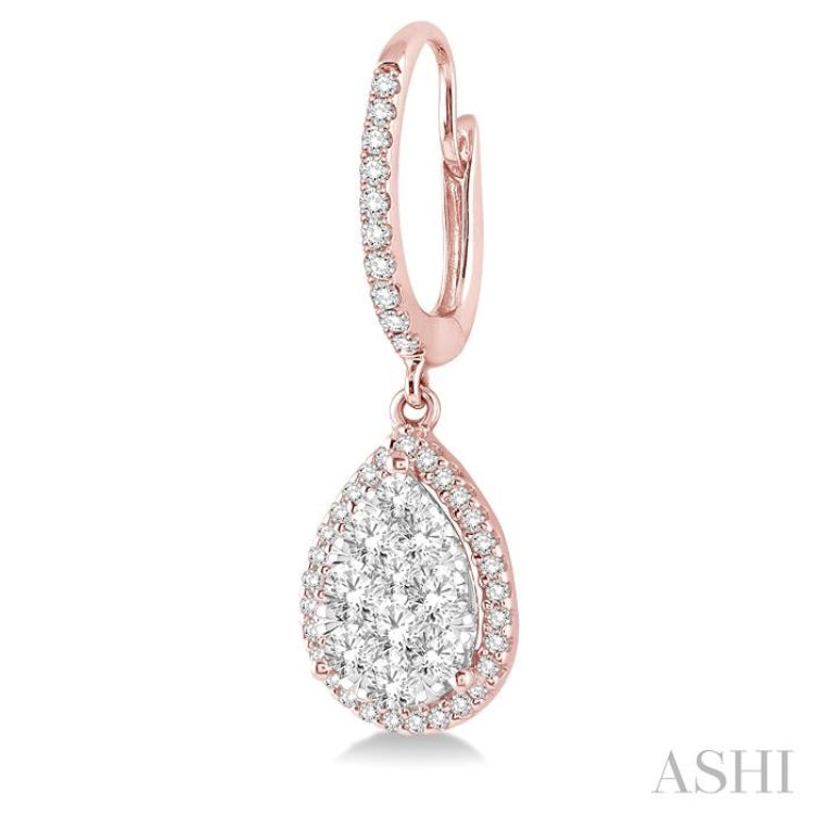 3/4 Ctw Pear Shape Diamond Lovebright Earrings in 14K Rose and White Gold