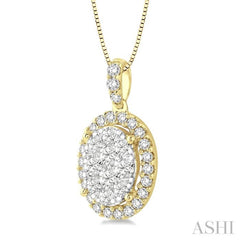 3/4 Ctw Oval Shape Diamond Lovebright Pendant in 14K Yellow and White Gold with Chain