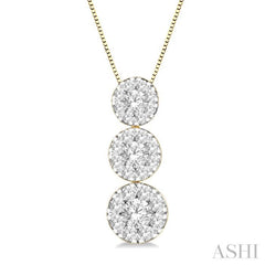 1/3 Ctw Lovebright 3 stone Essential Round Cut Diamond Pendant with Chain in 14K Yellow and White Gold