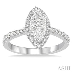 5/8 Ctw Marquise Shape Diamond Lovebright Ring in 14K White Gold