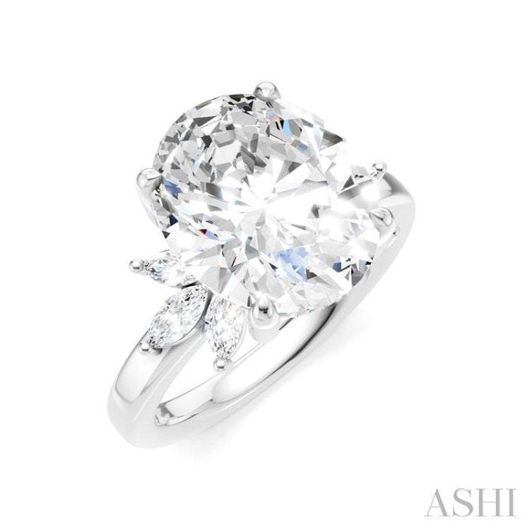 5/8 Ctw Akari Oval Shape Marquise and Round Cut Diamond Semi-Mount Engagement Ring in 14K White Gold