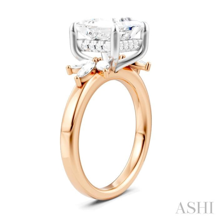 1/2 Ctw Akari Princess Shape Marquise and Round Cut Diamond Semi-Mount Engagement Ring in 14K Rose and White Gold