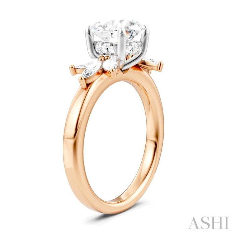 1/2 Ctw Akari Circular Shape Marquise and Round Cut Diamond Semi-Mount Engagement Ring in 14K Rose and White Gold