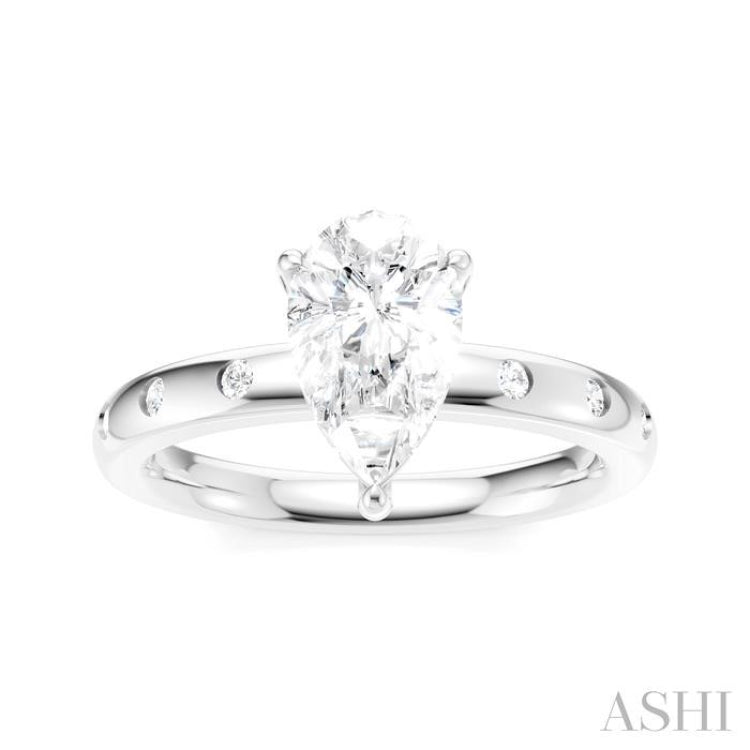 1/6 Ctw Akari Pear Shape Round Cut Diamond Semi-Mount Engagement Ring in 14K White Gold