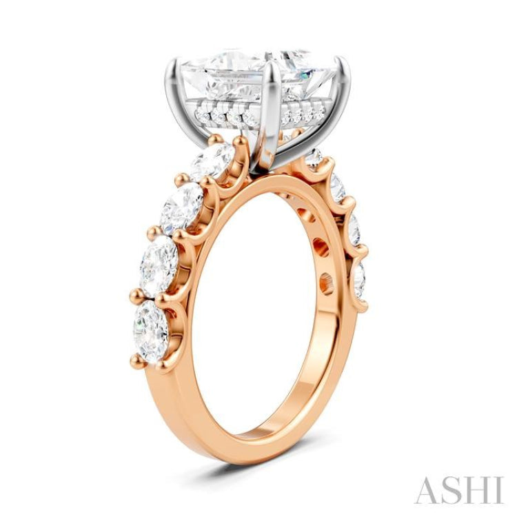 1 1/3 Ctw Princess Shape Oval and Round Cut Diamond Semi-Mount Engagement Ring in 14K Rose and White Gold