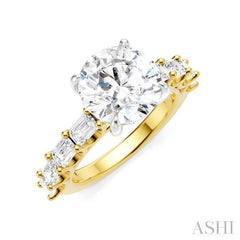 1 1/3 Ctw Round Shape Emerald and Round Cut Diamond Semi-Mount Engagement Ring in 14K Yellow and White Gold