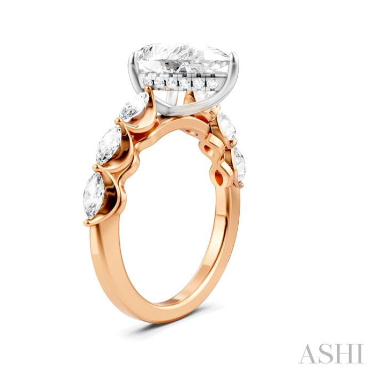 3/4 Ctw Pear Shape Marquise and Round Cut Diamond Semi-Mount Engagement Ring in 14K Rose and White Gold
